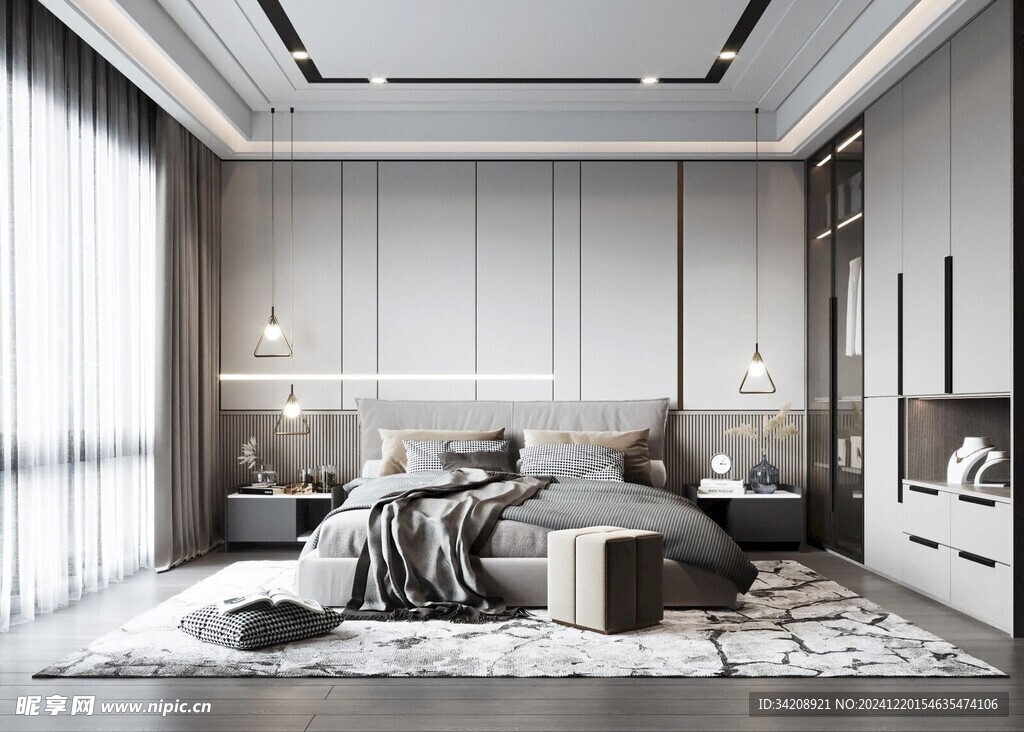 柜子硬装设计装修饰卧室软装现代