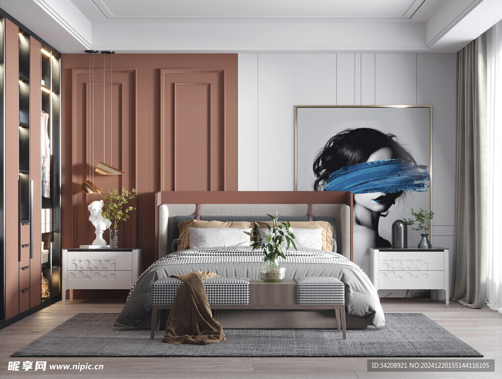 柜子硬装设计装修饰卧室软装现代