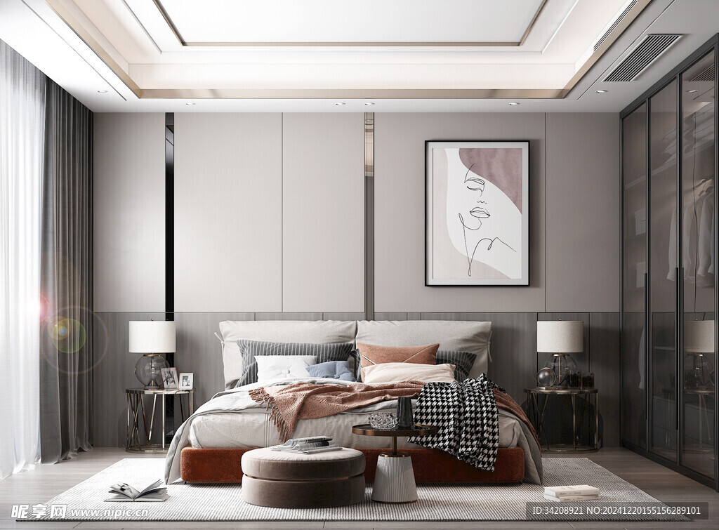 柜子硬装设计装修饰卧室软装现代