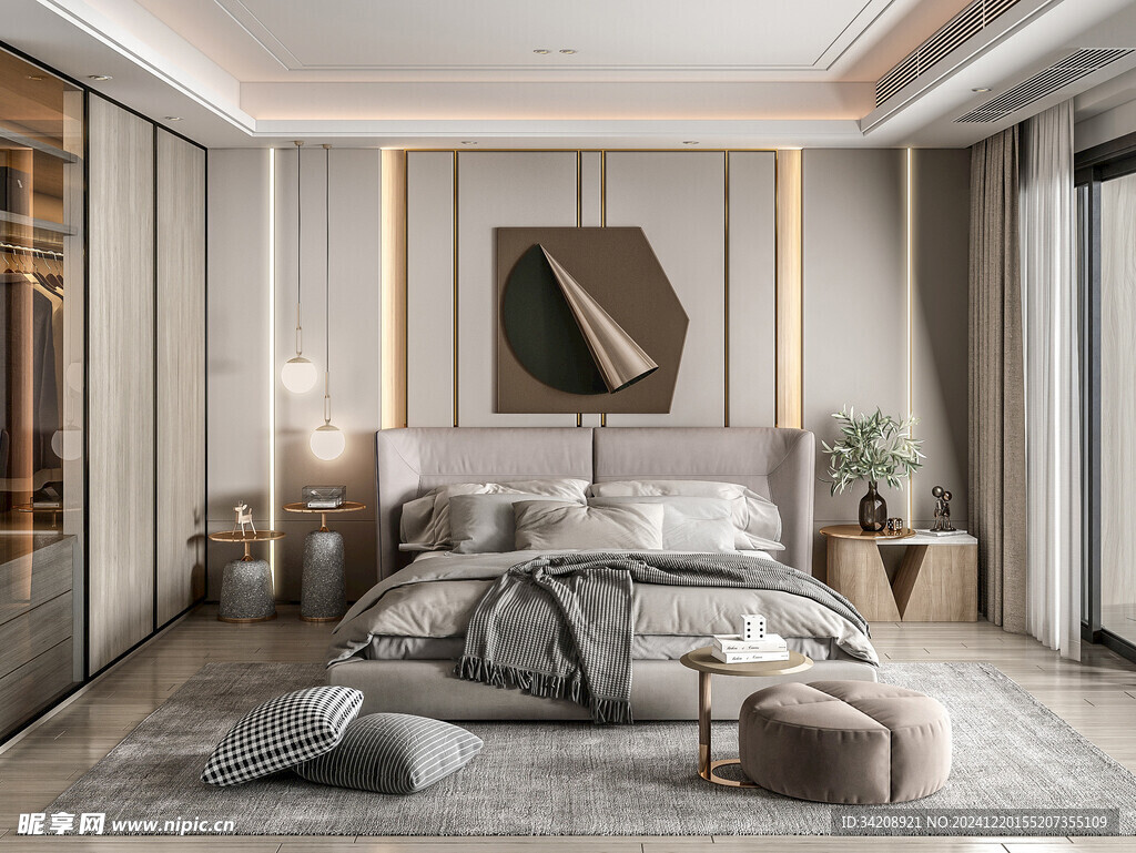 柜子硬装设计装修饰卧室软装现代