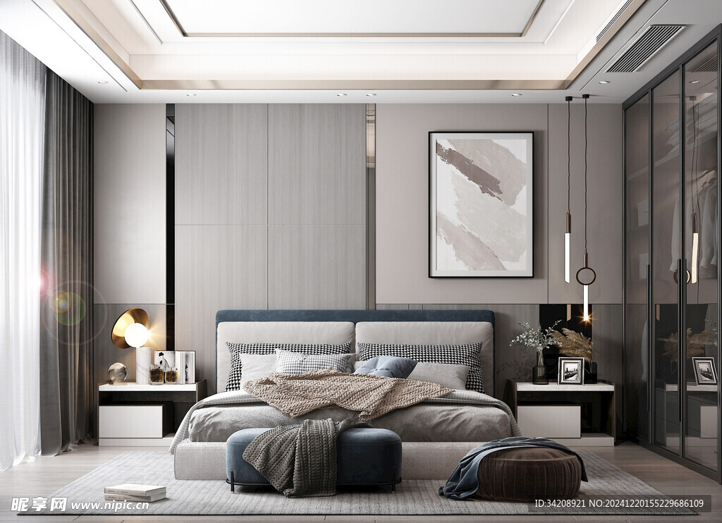 柜子硬装设计装修饰卧室软装现代