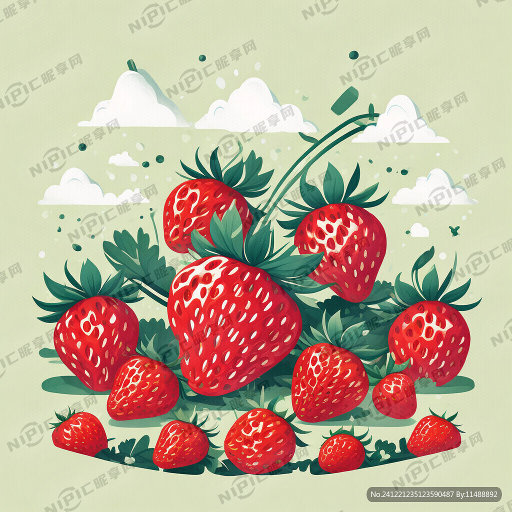 生成一个草莓采摘的插画