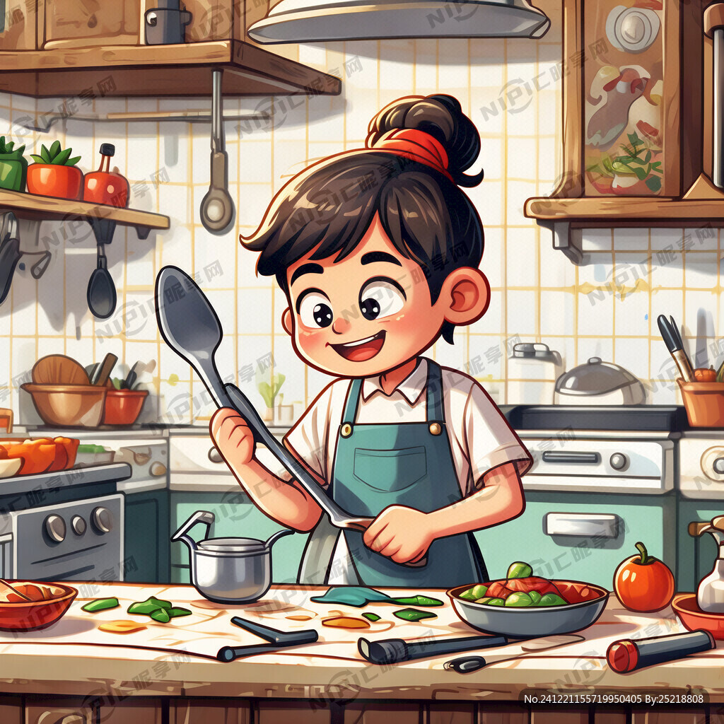 小学生烹饪家务卡通