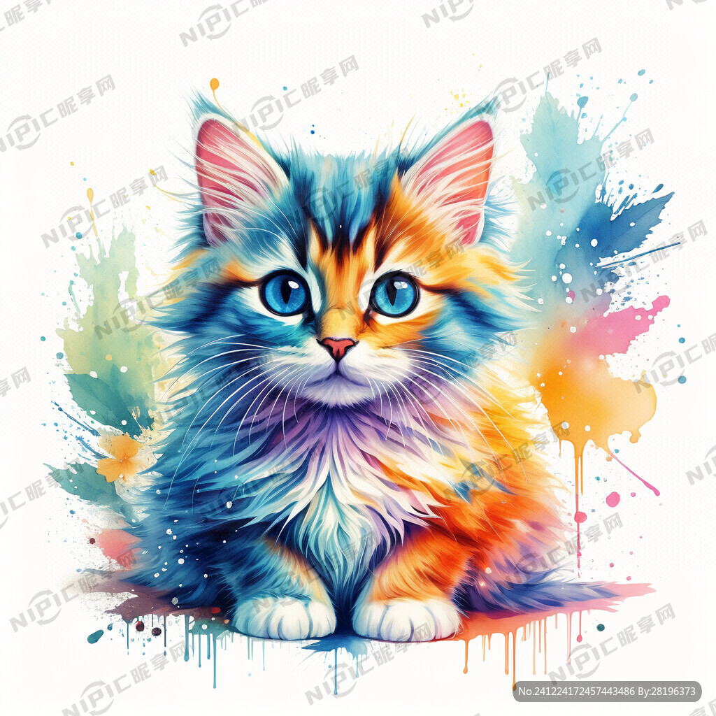 色彩鲜艳 梦幻 可爱 猫 水彩