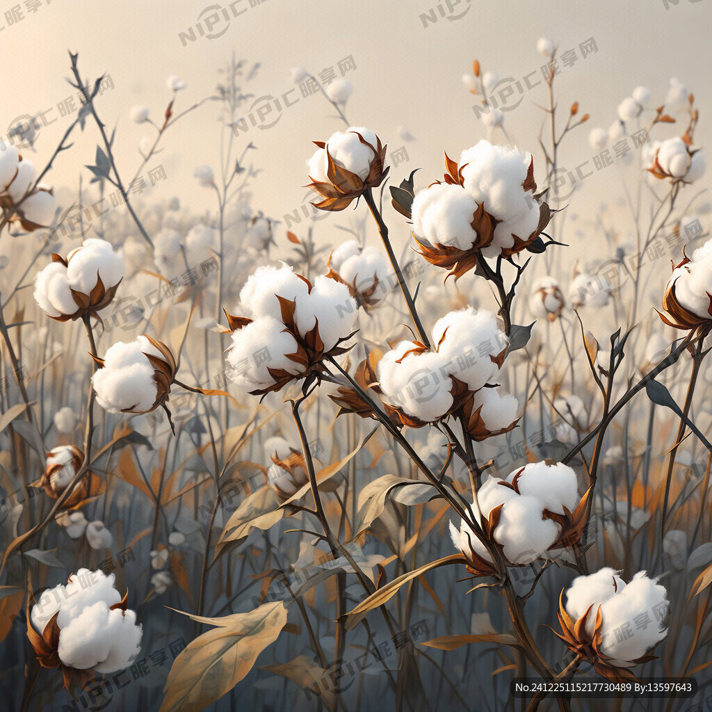 棉花 田野插画具有设计感和质感