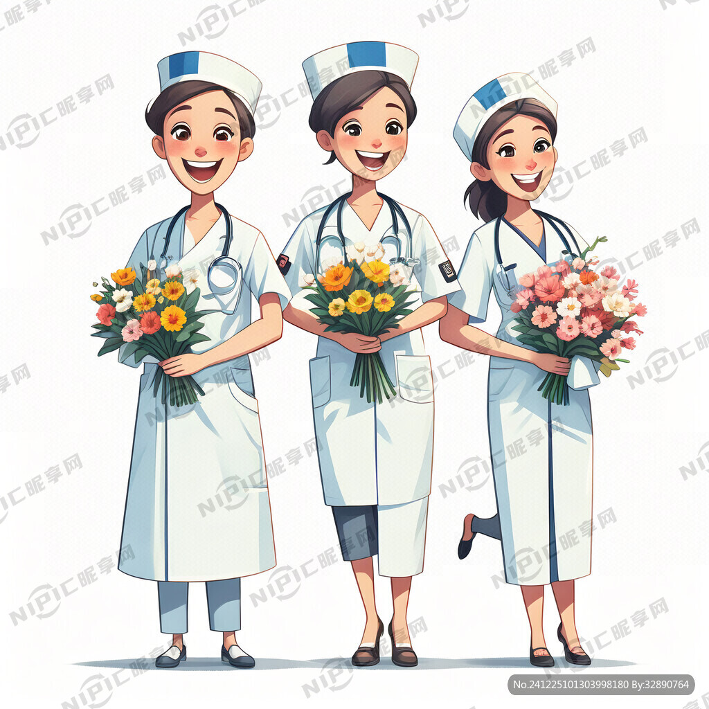 卡通插画风格 医生和护士