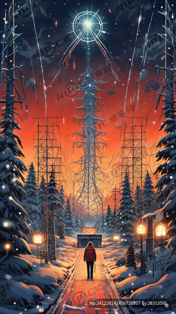 喜庆冬季电网插画