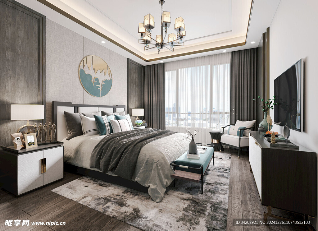 中复古式卧室空间极简现代简约风