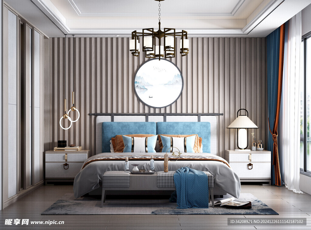 中复古式卧室空间极简现代简约风