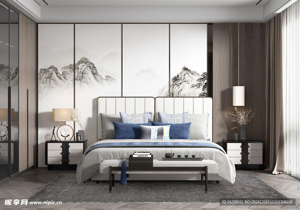 中复古式卧室空间极简现代简约风