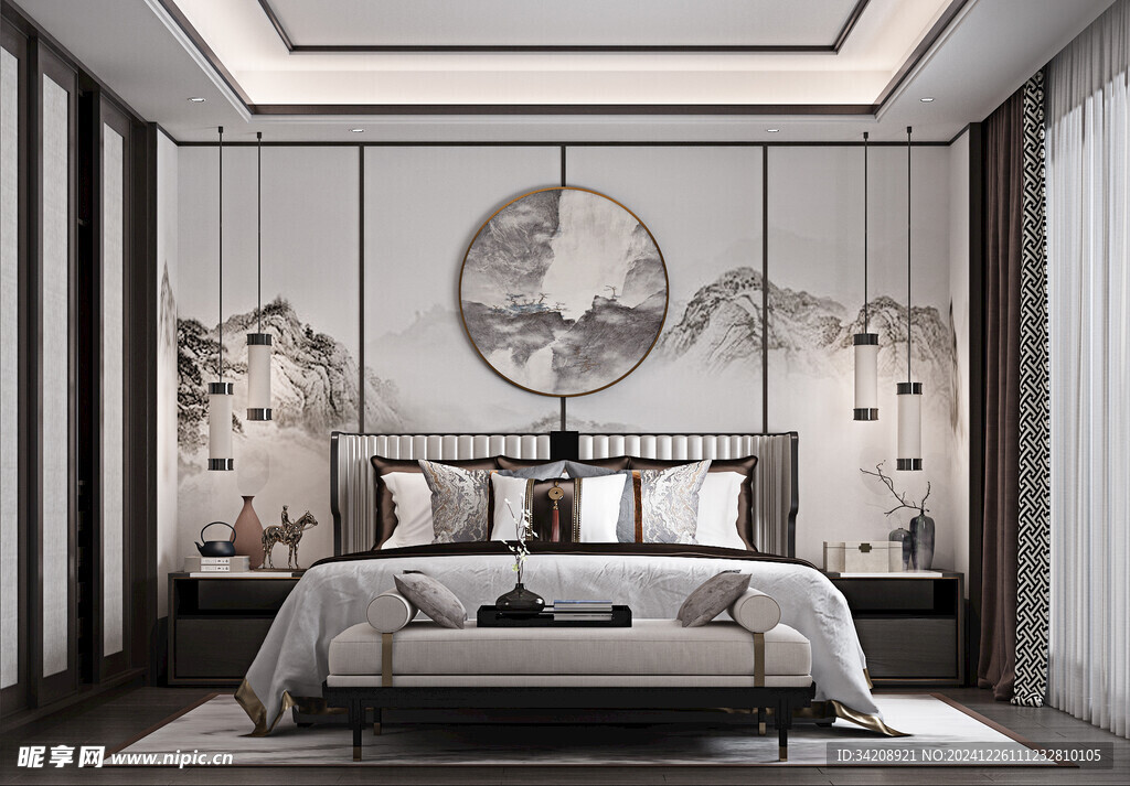 中复古式卧室空间极简现代简约风