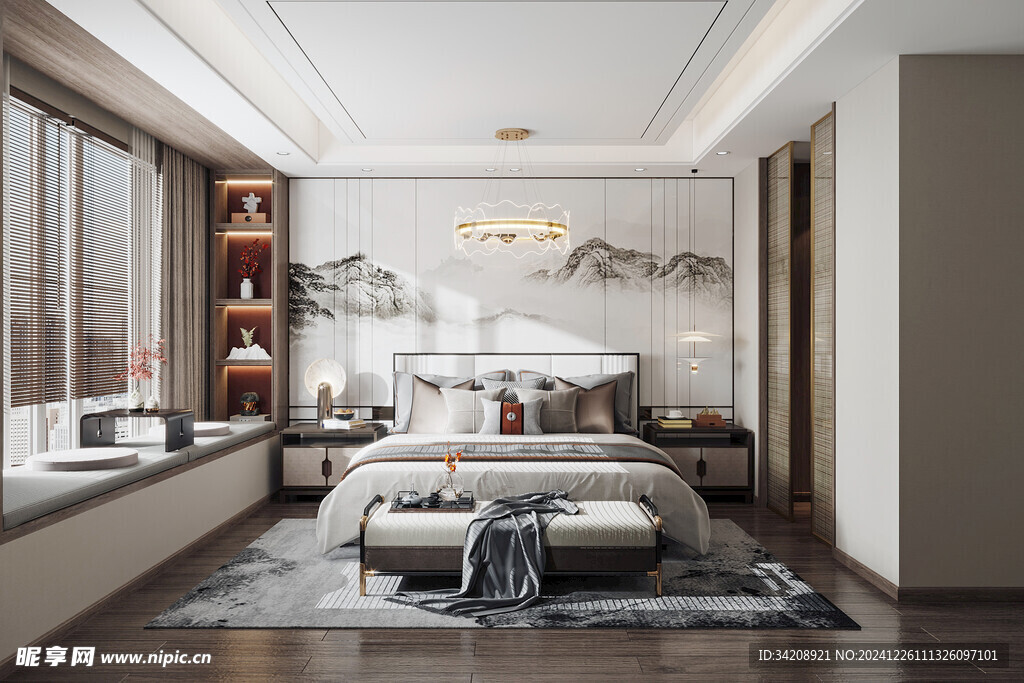 中复古式卧室空间极简现代简约风