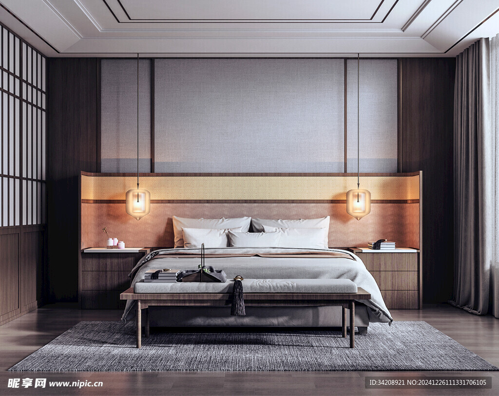 中复古式卧室空间极简现代简约风