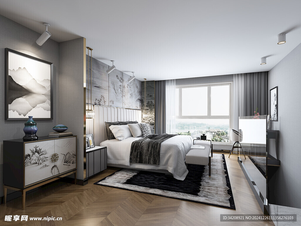 中复古式卧室空间极简现代简约风