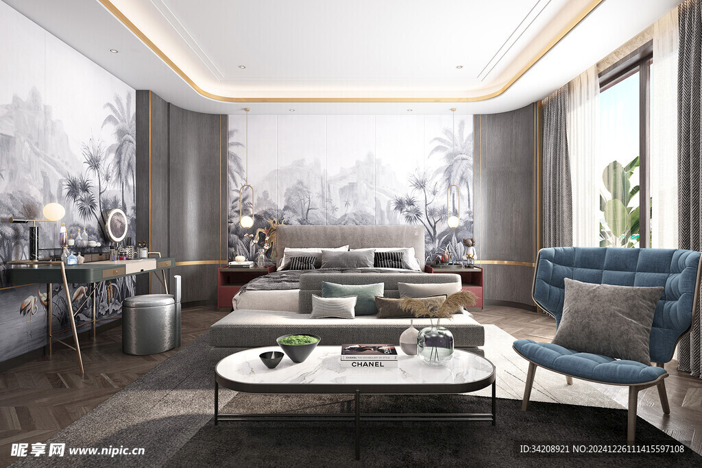 中复古式卧室空间极简现代简约风