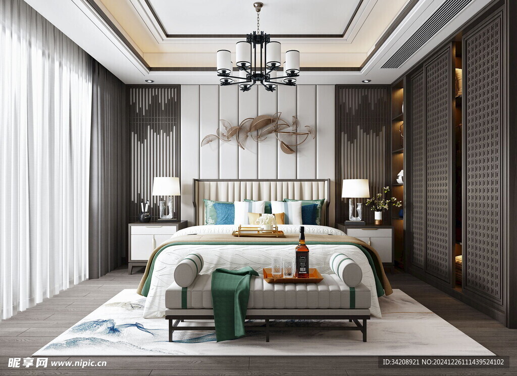 中复古式卧室空间极简现代简约风