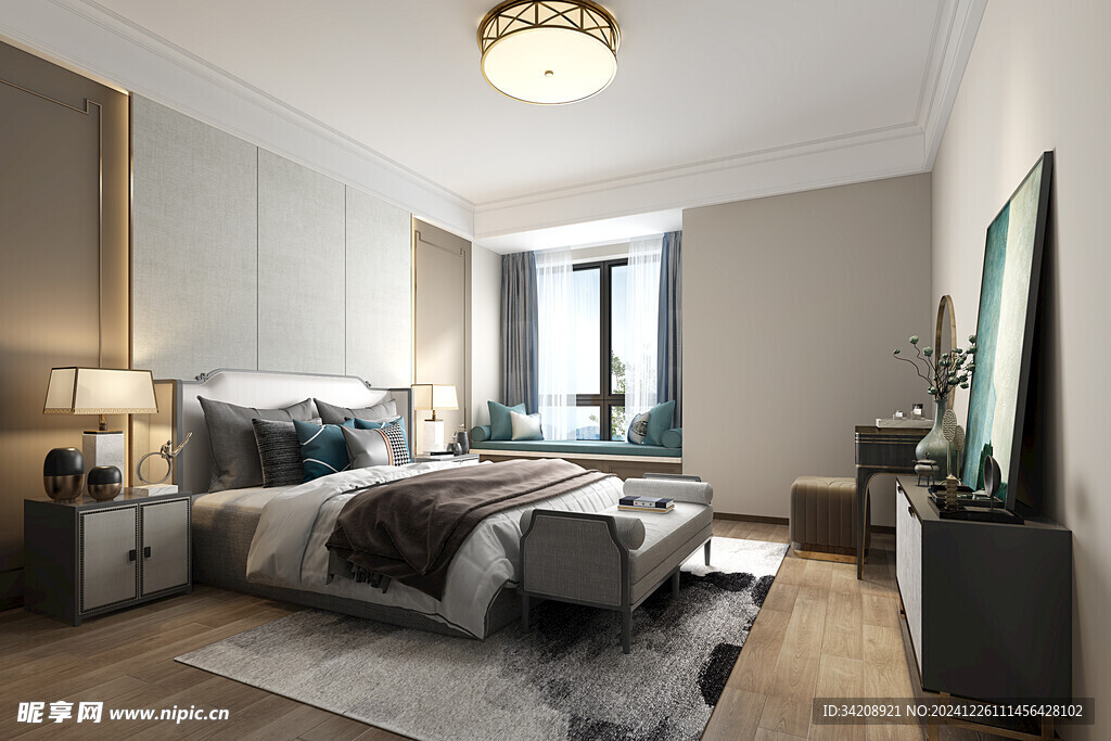 中复古式卧室空间极简现代简约风