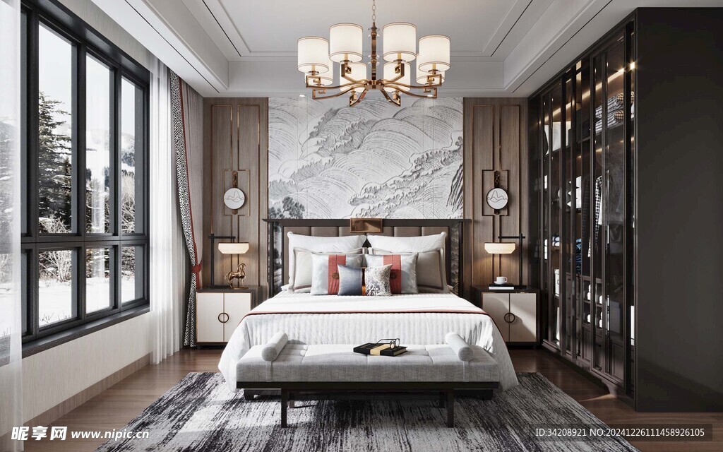 中复古式卧室空间极简现代简约风