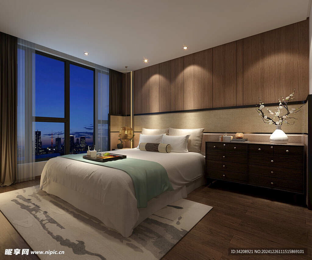 中复古式卧室空间极简现代简约风