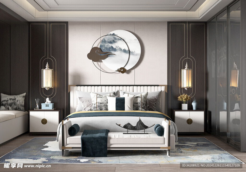 中复古式卧室空间极简现代简约风