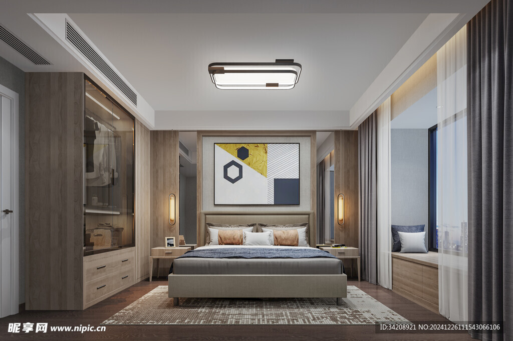 中复古式卧室空间极简现代简约风