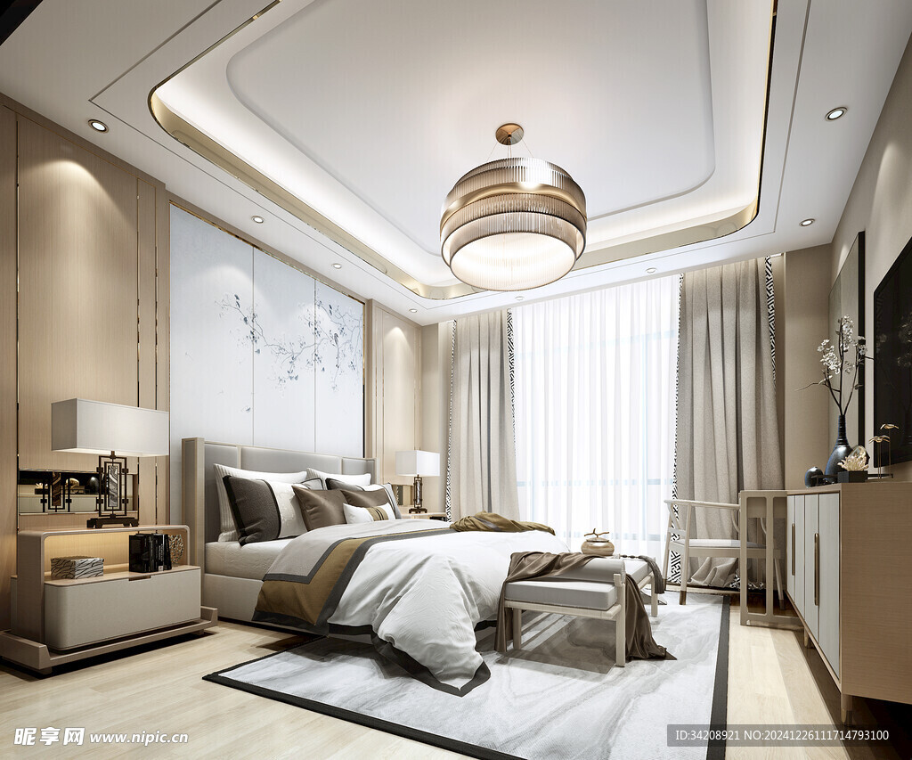 中复古式卧室空间极简现代简约风