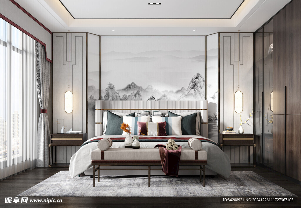 中复古式卧室空间极简现代简约风