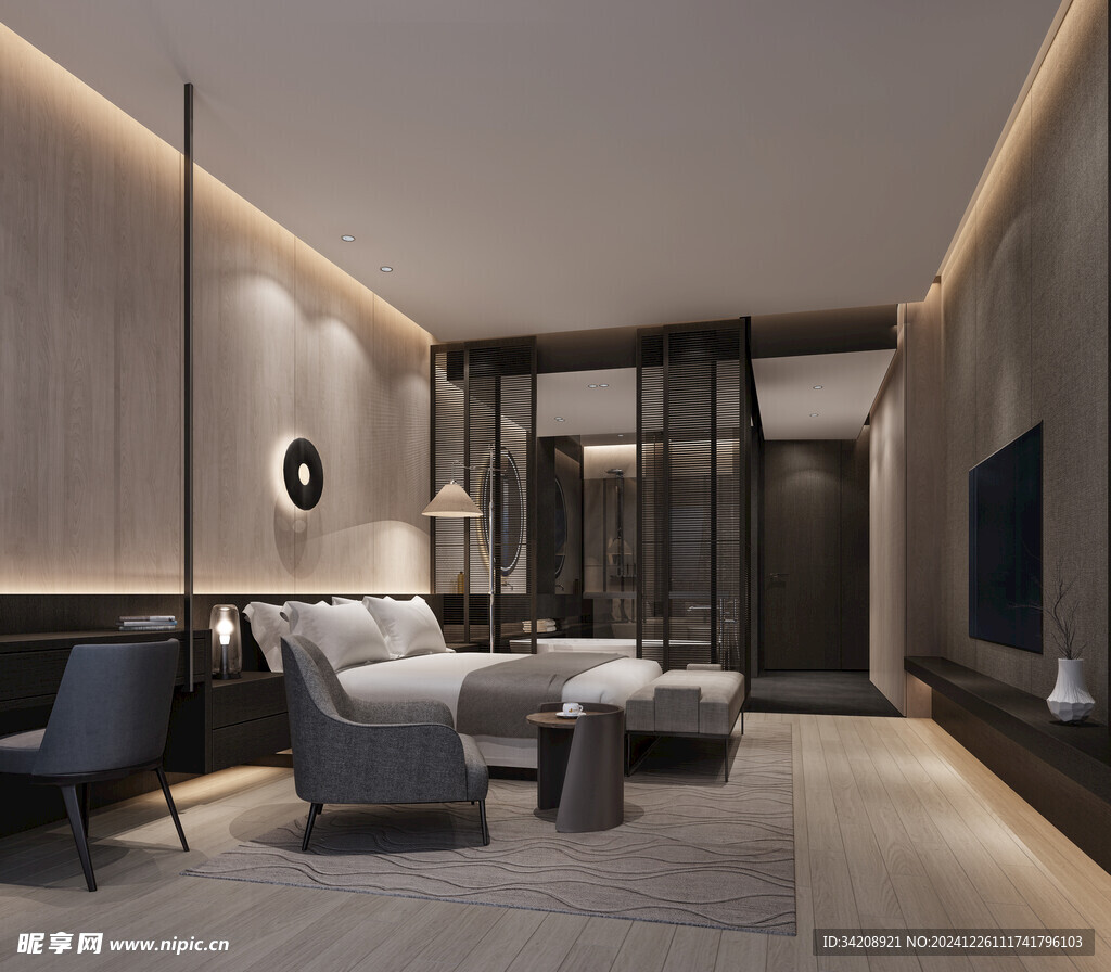 中复古式卧室空间极简现代简约风