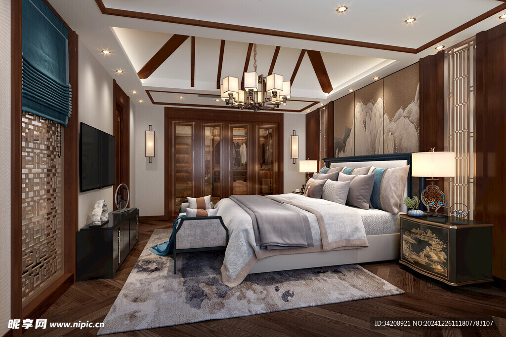 中复古式卧室空间极简现代简约风