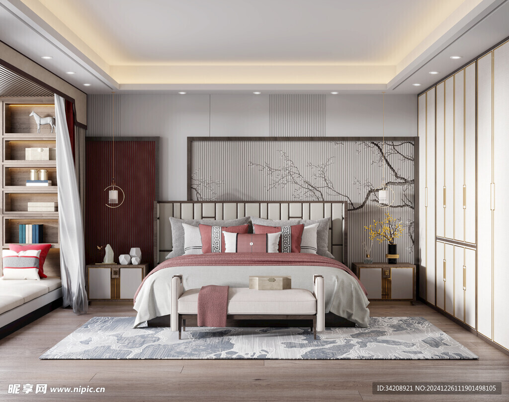 中复古式卧室空间极简现代简约风