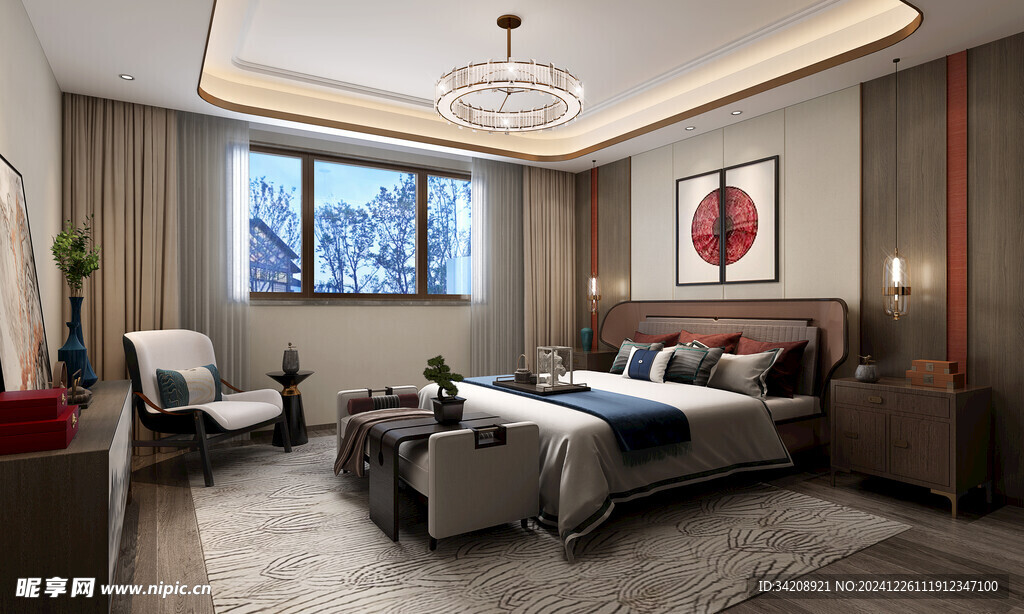 中复古式卧室空间极简现代简约风