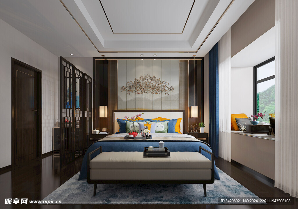 中复古式卧室空间极简现代简约风