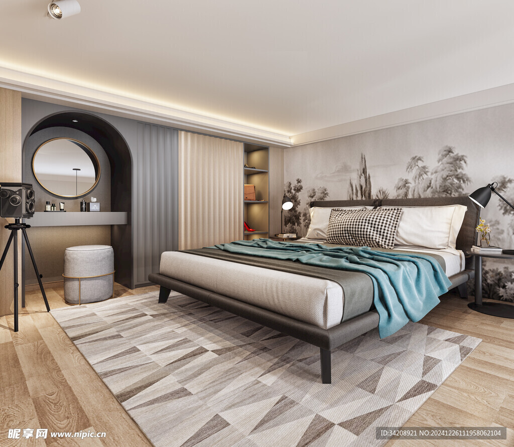 中复古式卧室空间极简现代简约风