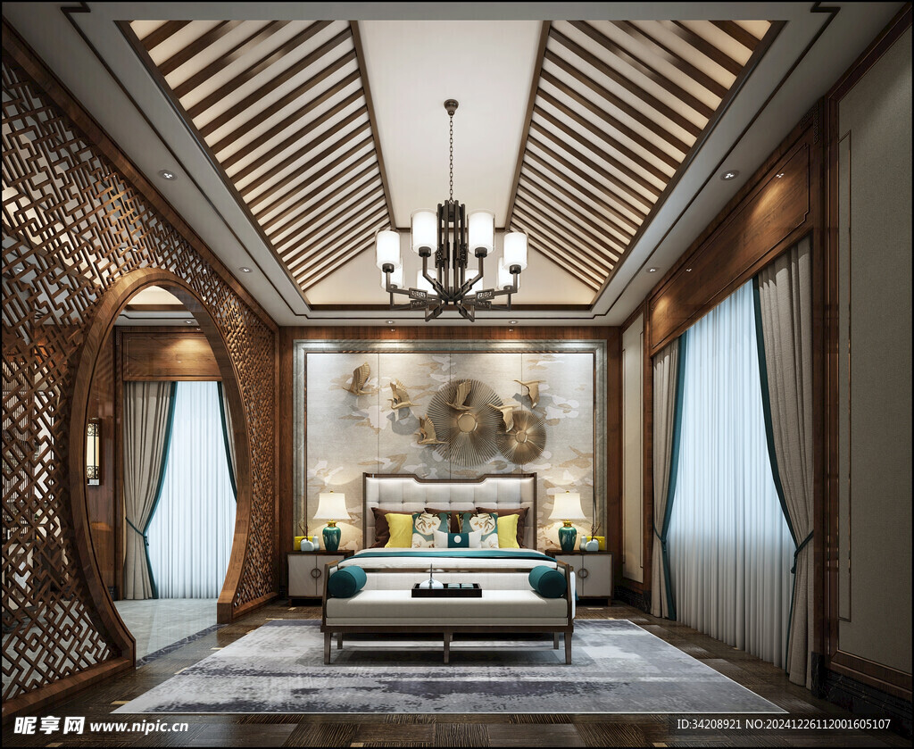 中复古式卧室空间极简现代简约风