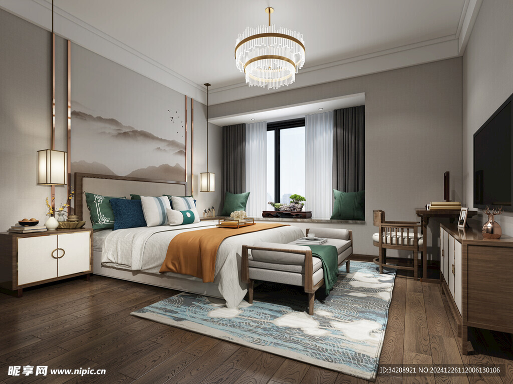 中复古式卧室空间极简现代简约风