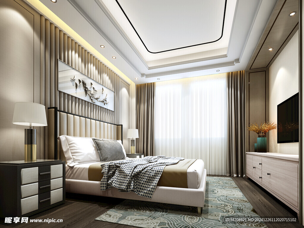 中复古式卧室空间极简现代简约风