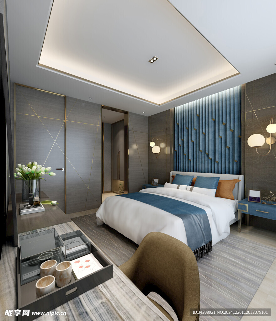 中复古式卧室空间极简现代简约风