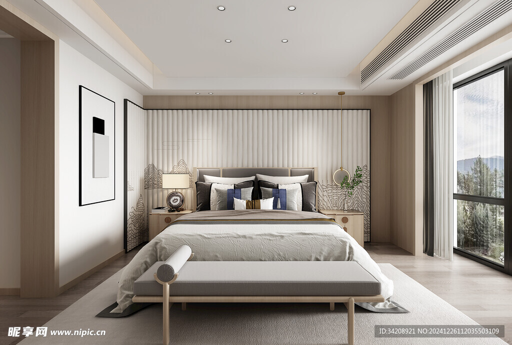 中复古式卧室空间极简现代简约风