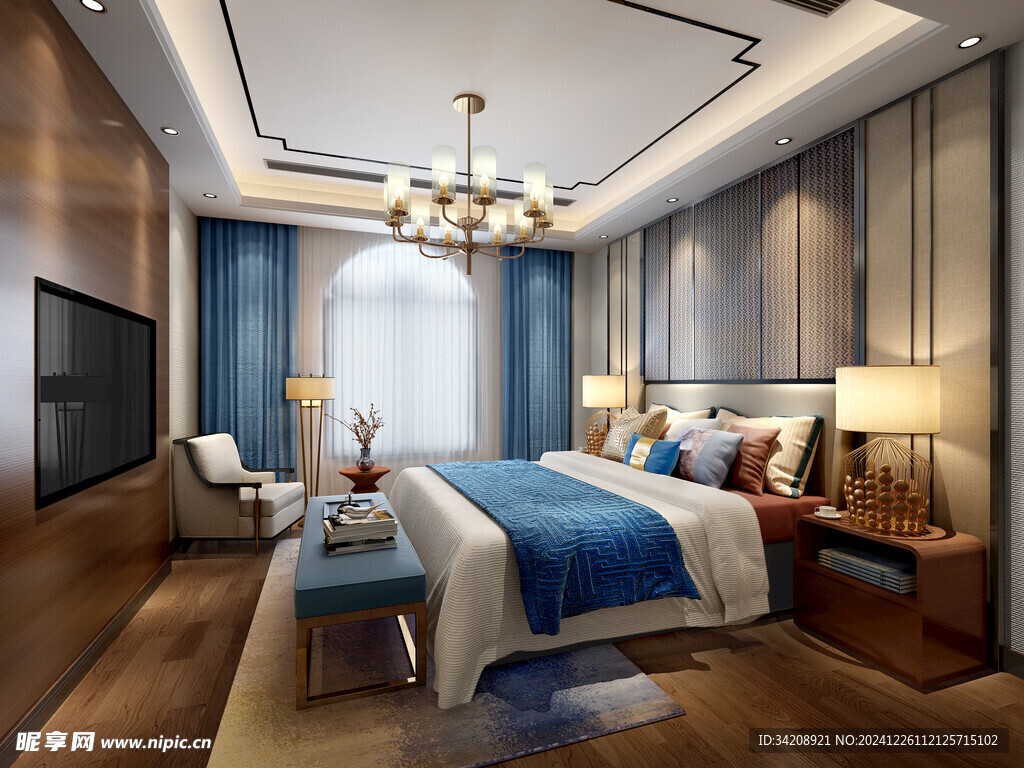 中复古式卧室空间极简现代简约风