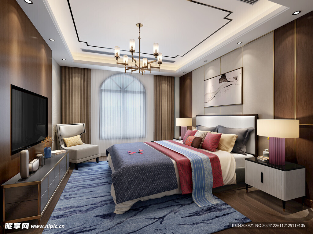 中复古式卧室空间极简现代简约风