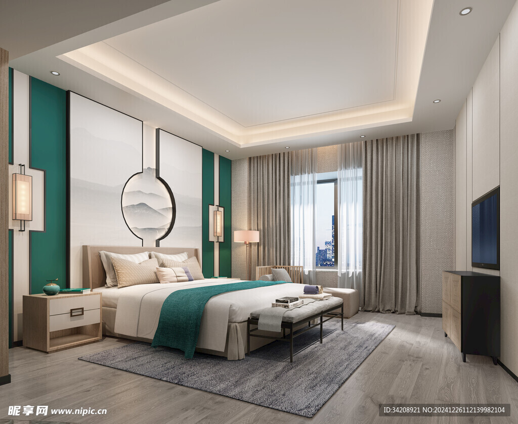 中复古式卧室空间极简现代简约风