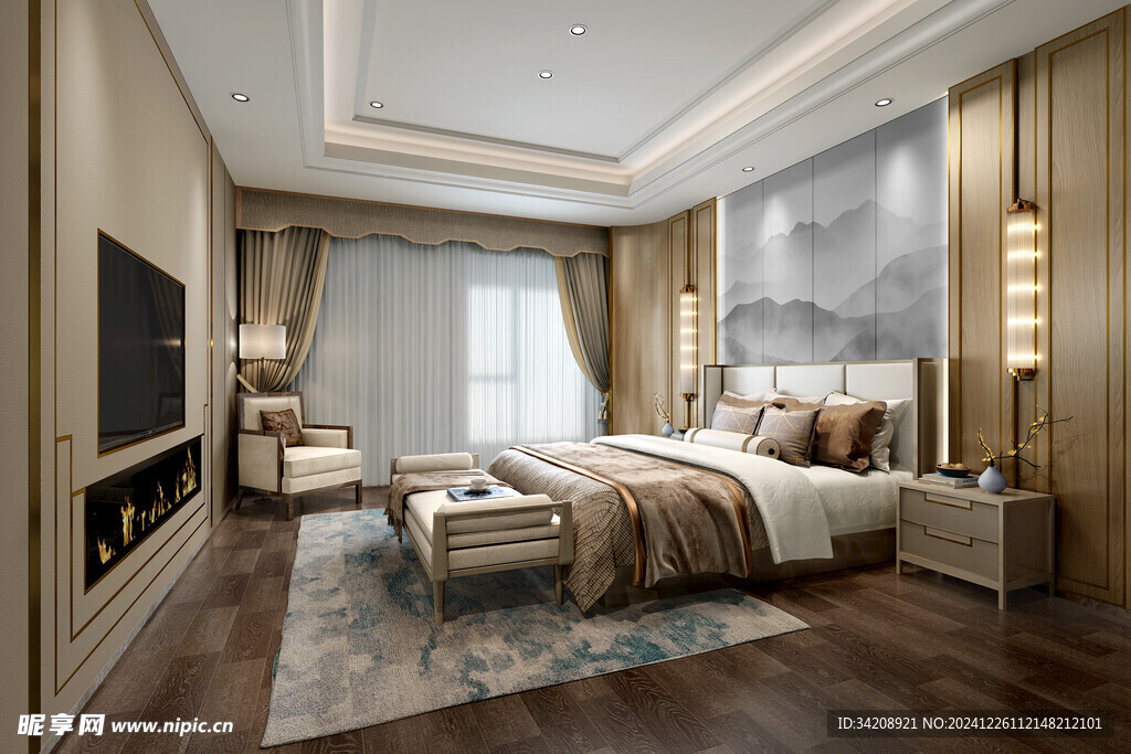 中复古式卧室空间极简现代简约风