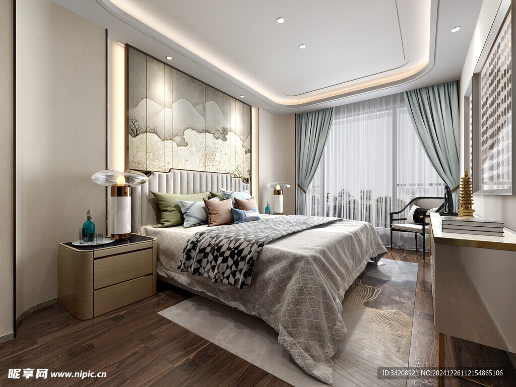 中复古式卧室空间极简现代简约风