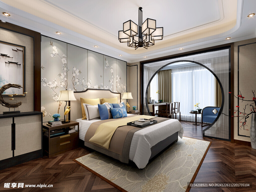 中复古式卧室空间极简现代简约风