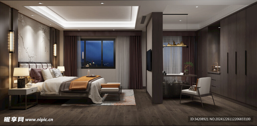 中复古式卧室空间极简现代简约风