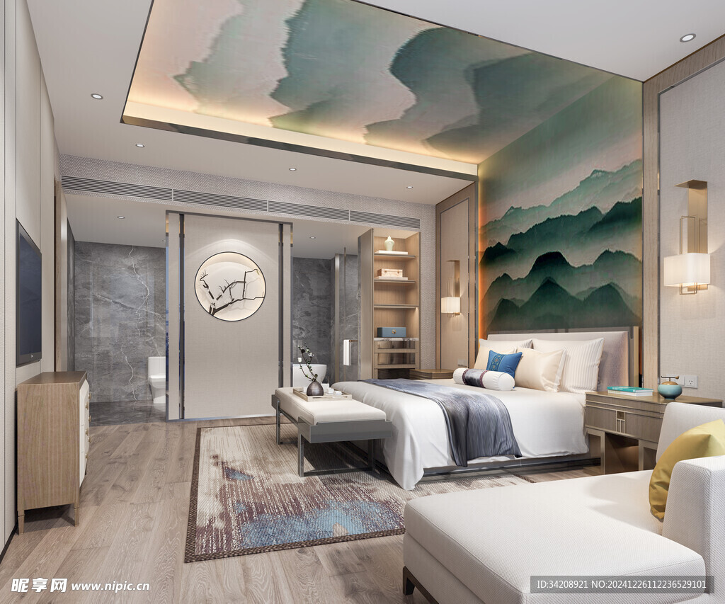 中复古式卧室空间极简现代简约风