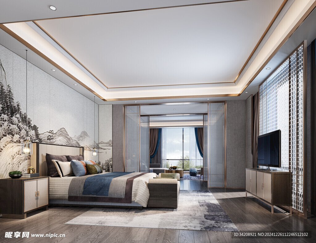 中复古式卧室空间极简现代简约风