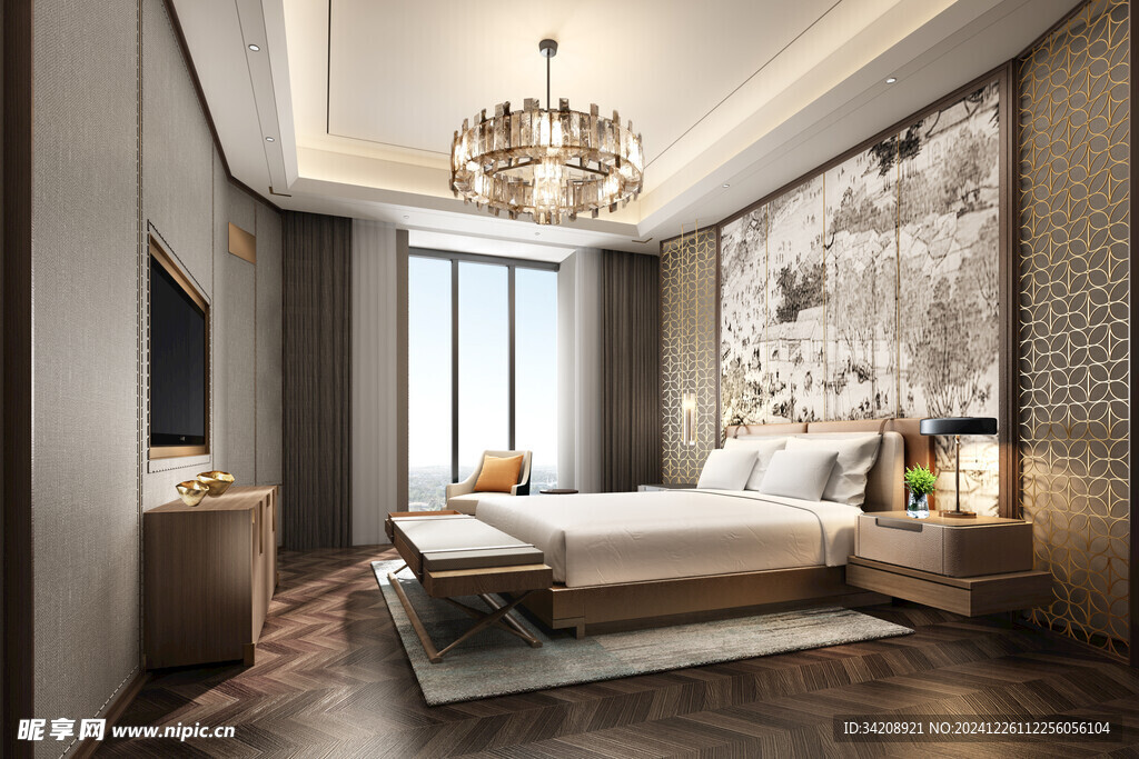 中复古式卧室空间极简现代简约风