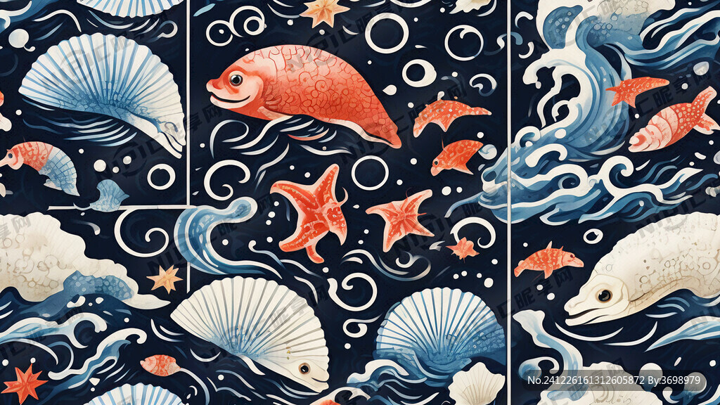 中国青花瓷风格 海洋系列画面