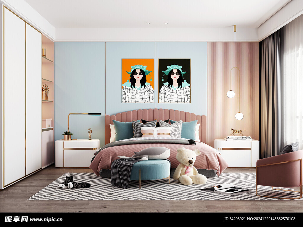 儿童女孩房次卧室北欧现代简约风